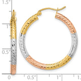 14k w/White and Rose Rhodium Polished Diamond-cut Hoop Earrings TF1136