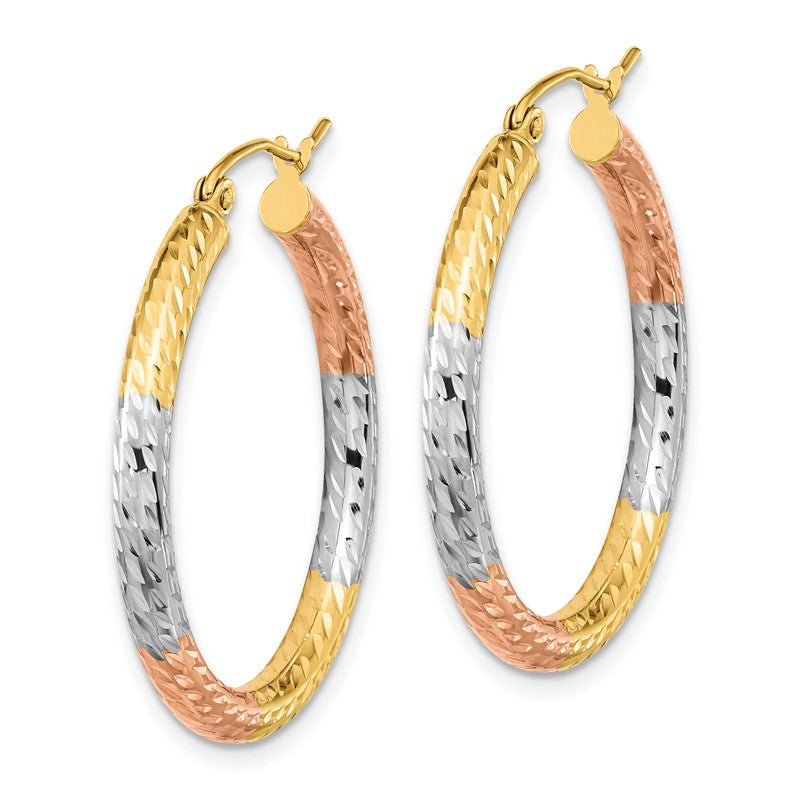 14k w/White and Rose Rhodium Polished Diamond-cut Hoop Earrings TF1136