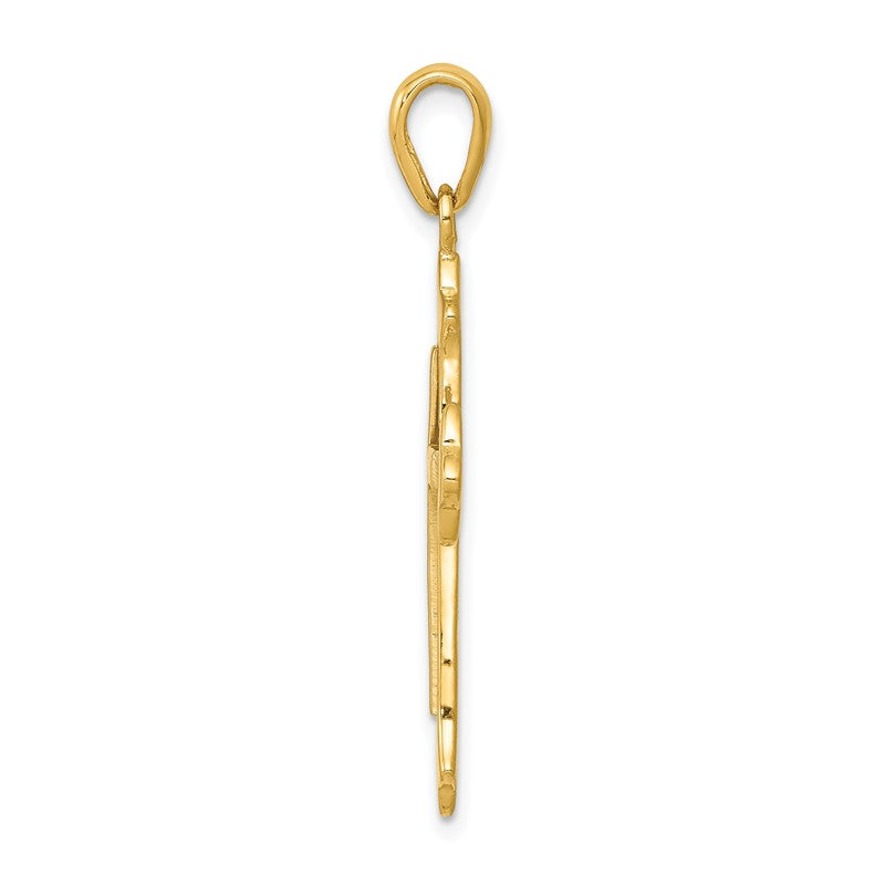 14k Two-tone Fleur De Lis Cross Pendant D1559