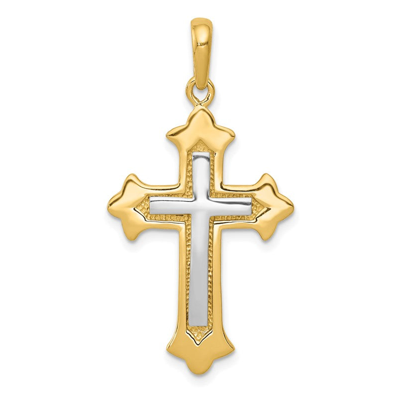 14k Two-tone Fleur De Lis Cross Pendant D1559