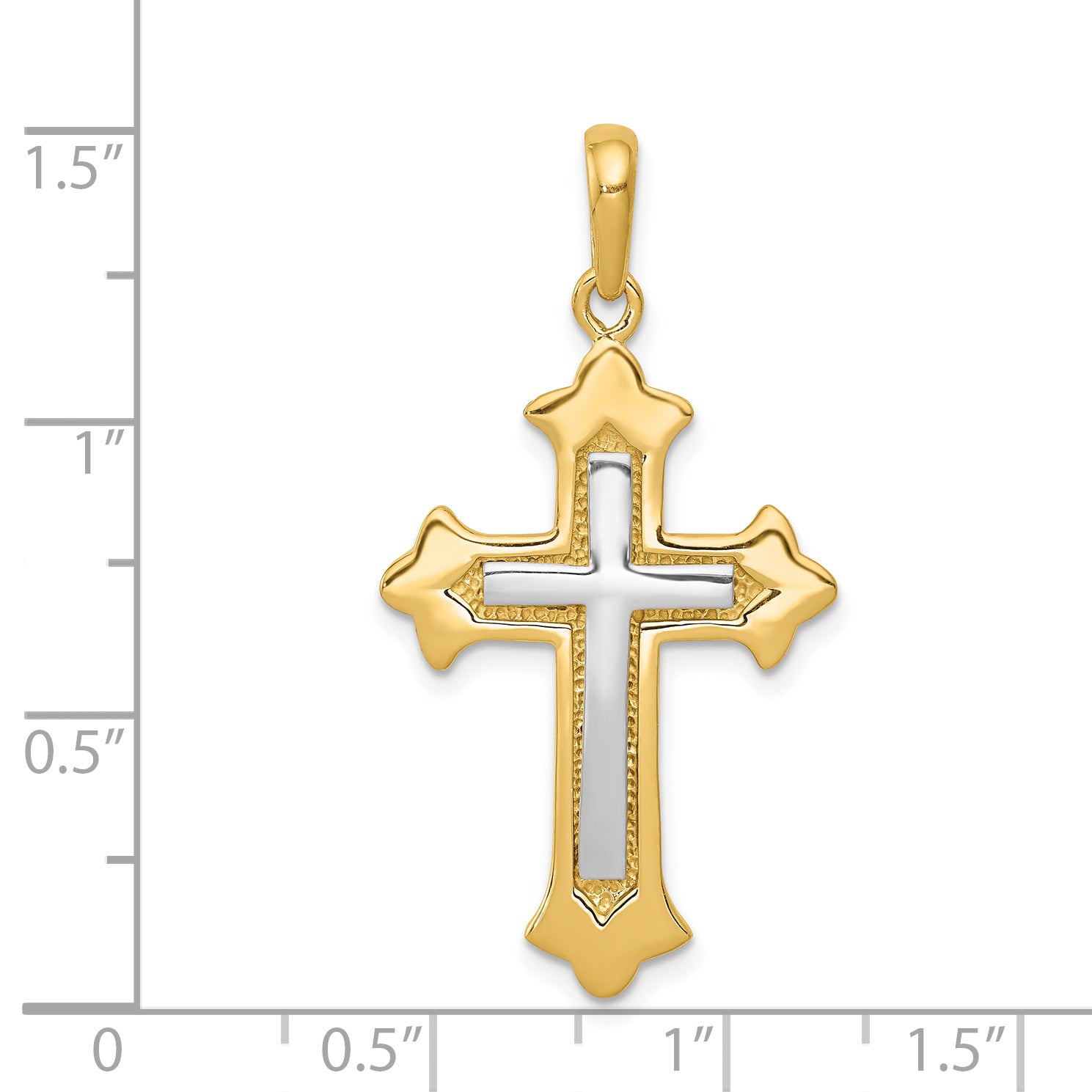 14k Two-tone Fleur De Lis Cross Pendant D1559