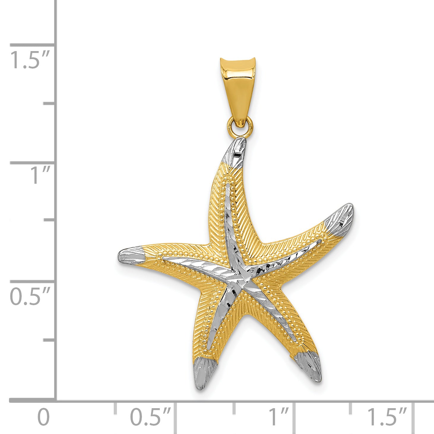 14k and White Rhodium Diamond-cut Polished Starfish Pendant K5817