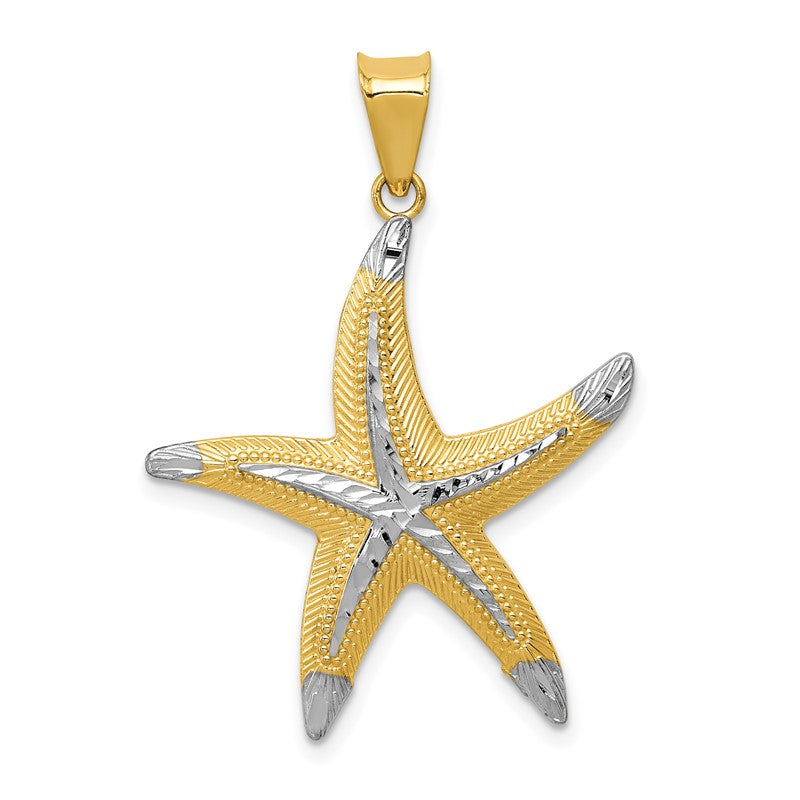14k and White Rhodium Diamond-cut Polished Starfish Pendant K5817