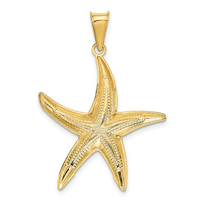 14k and White Rhodium Diamond-cut Polished Starfish Pendant K5817