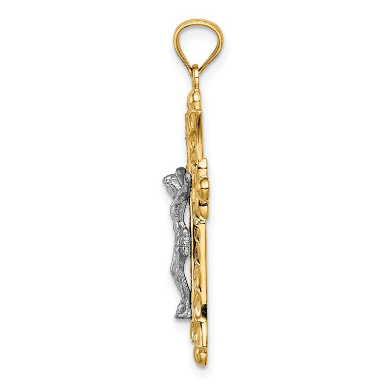 14K Two-Tone Florentine Crucifix Pendant C4704