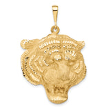 14k Large Satin Diamond-cut Tiger Head Pendant C1158