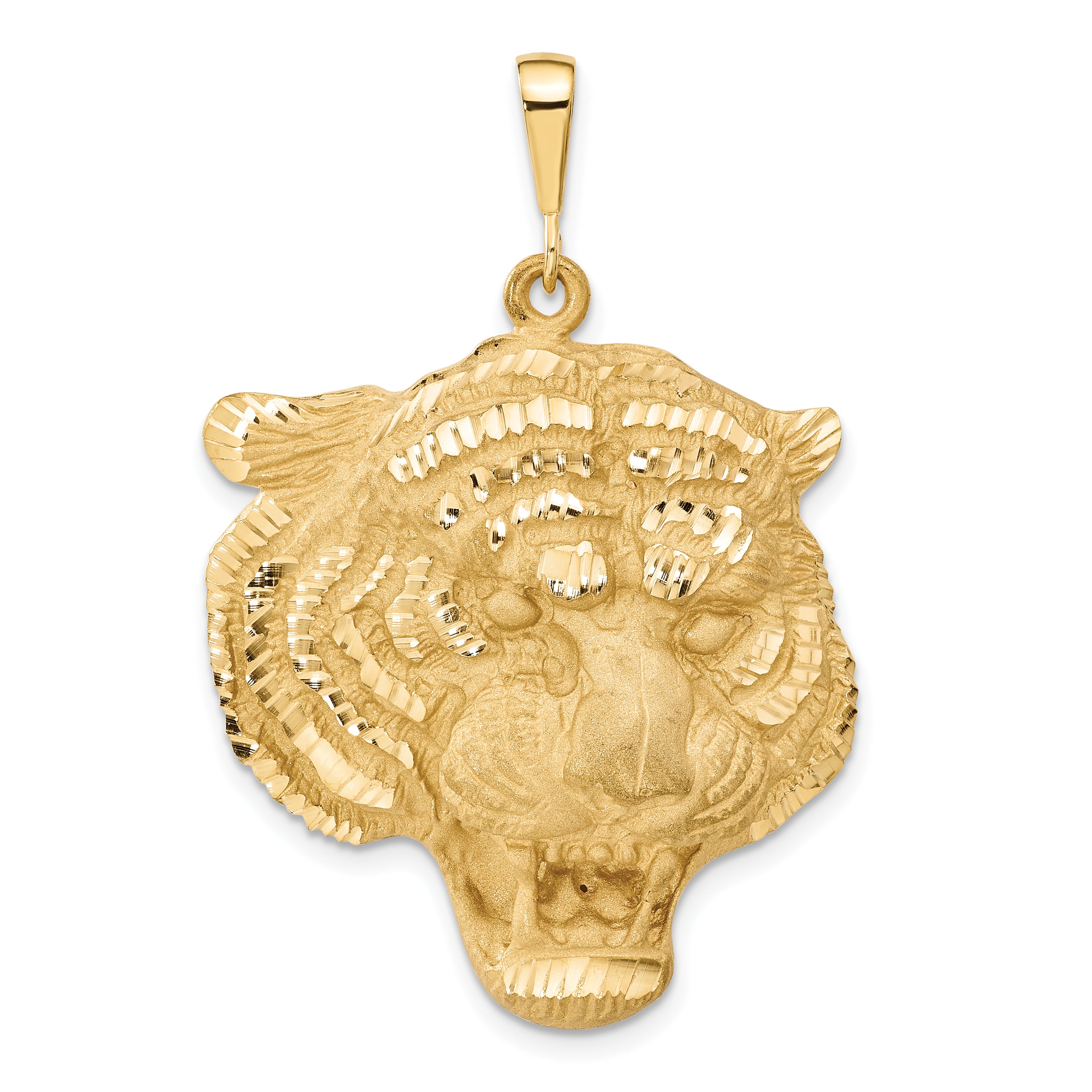 14k Large Satin Diamond-cut Tiger Head Pendant C1158