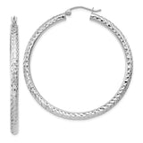 14k White Gold 3x45mm Diamond-cut Round Tube Hoop Earrings TC258