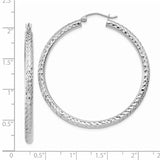 14k White Gold 3x45mm Diamond-cut Round Tube Hoop Earrings TC258