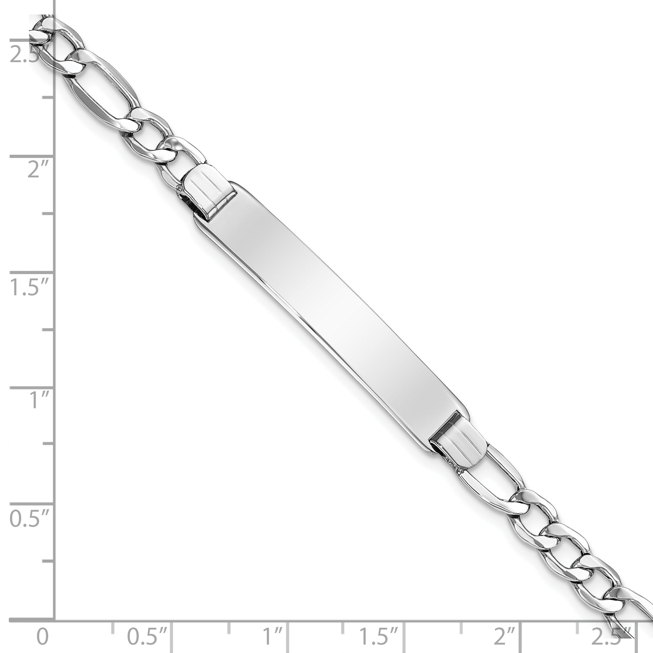 14K White Gold Polished Semi-Solid Chain/Solid Plate Figaro Link 35x7mm Plate 7 inch ID Bracelet DCID135W