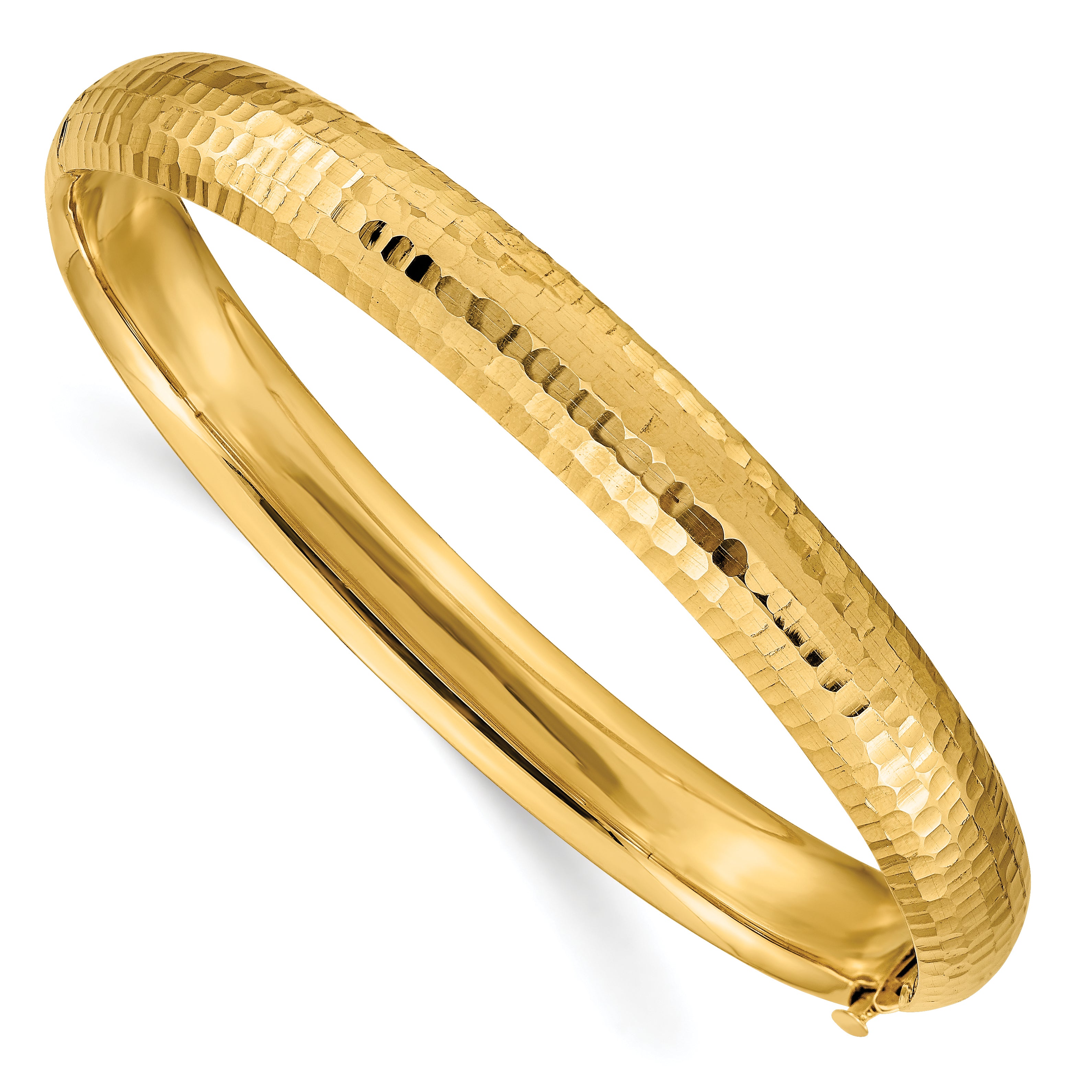 14k 5/16 Polished Fancy Hammered 8.75mm Hinged Oval Bangle Bracelet DB108