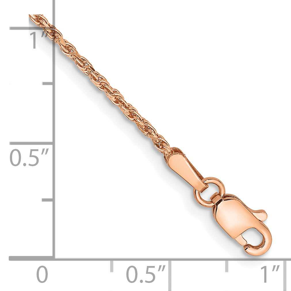 14K Rose Gold 10 inch 1.5mm Diamond-cut Man Made Rope with Lobster Clasp Anklet R012