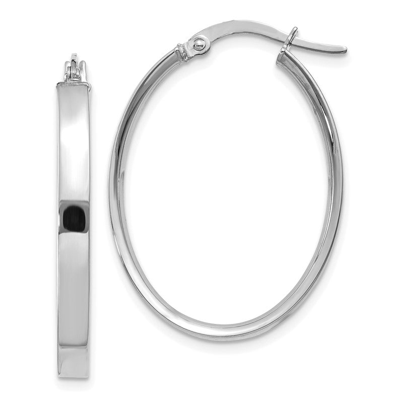 14K White Gold 3x30mm Oval Tube Hoop Earrings PRE575