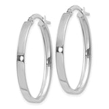 14K White Gold 3x30mm Oval Tube Hoop Earrings PRE575
