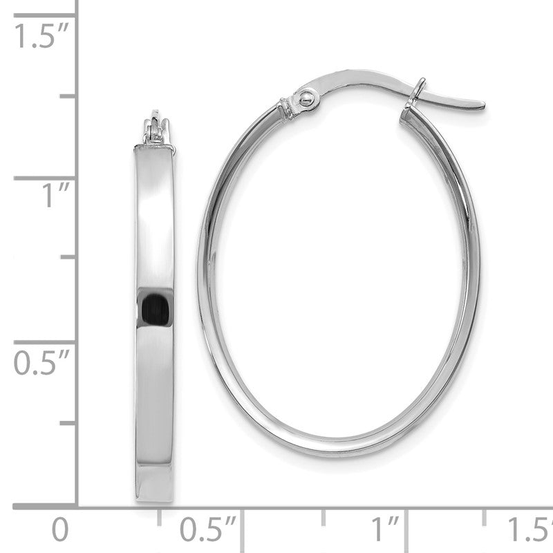 14K White Gold 3x30mm Oval Tube Hoop Earrings PRE575