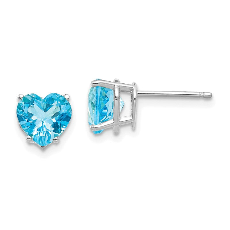 14k White Gold 7mm Heart Blue Topaz Post Earrings XE99WBT