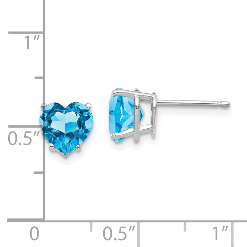 14k White Gold 7mm Heart Blue Topaz Post Earrings XE99WBT