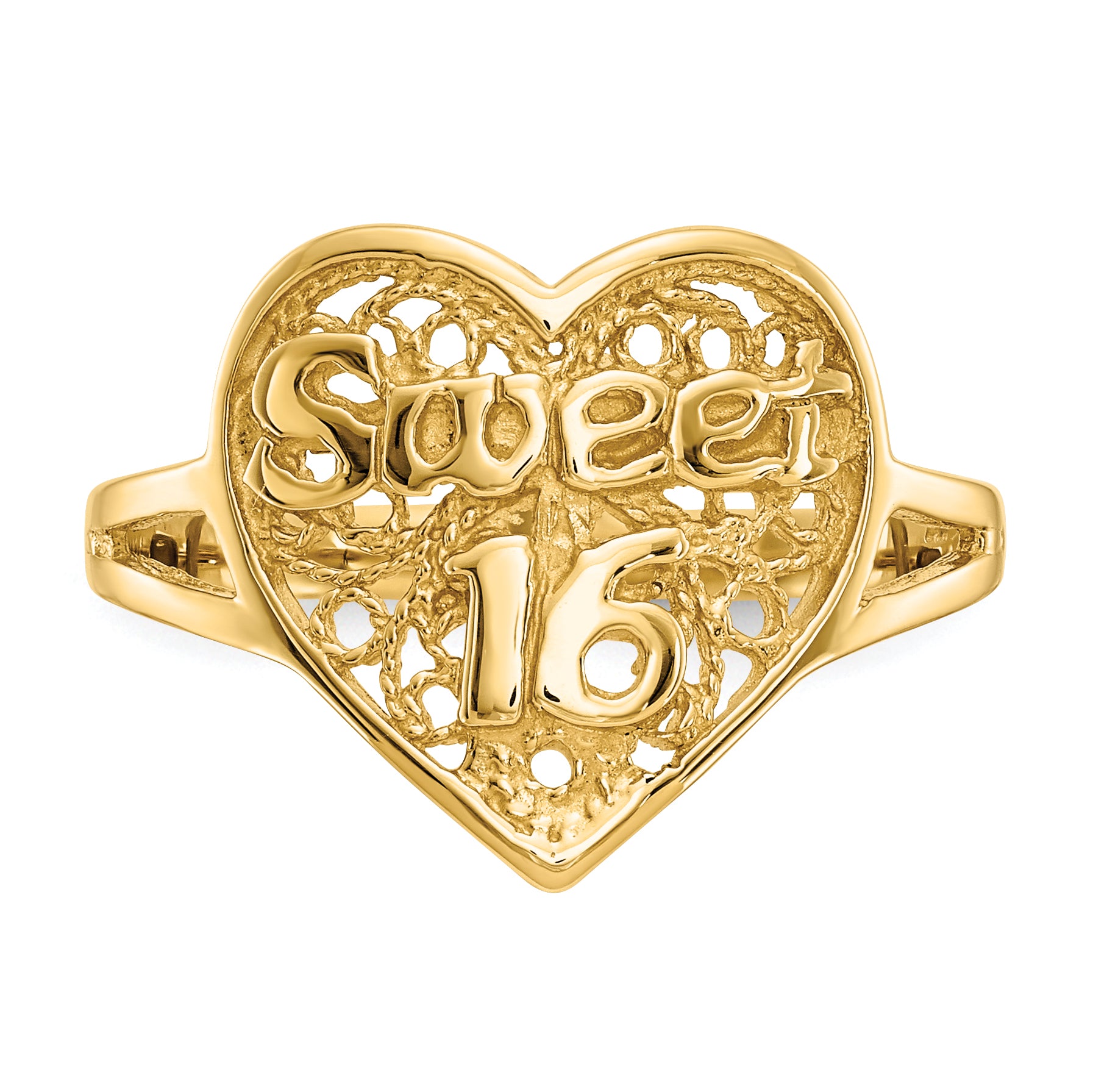 14k SWEET 16 Filigree Heart Ring CH263