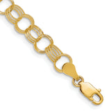 14k 7.5mm Solid Polished and Textured Triple Link 7 inch Charm Bracelet DO532