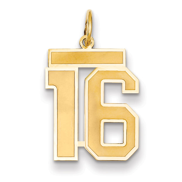 14k Medium Satin Number 16 Charm LSM16