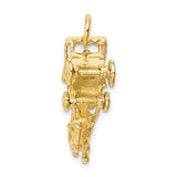 14k Solid Polished 3-D Horse and Carriage with Moveable Wheels Charm D1213