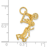 14k Solid Polished 3-D Horse and Carriage with Moveable Wheels Charm D1213
