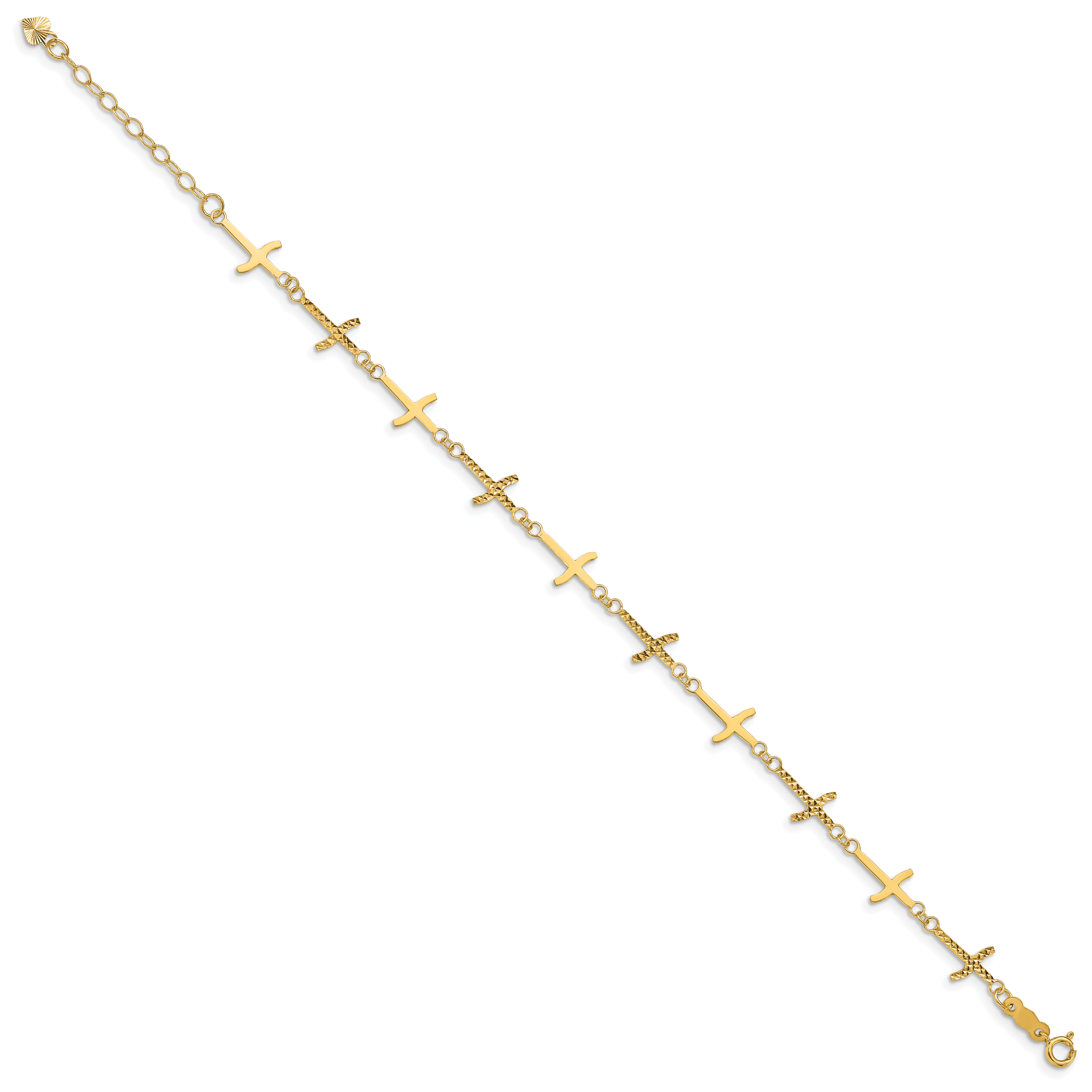 14k Polished and Diamond-cut Crosses 7 inch Bracelet Plus 1 inch Extender FB1498