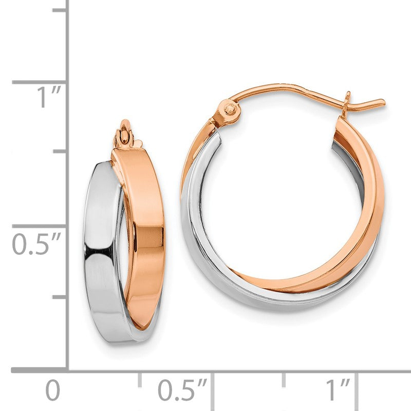14k Rose and White Gold Polished Oval Hoop Earrings TH767