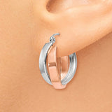14k Rose and White Gold Polished Oval Hoop Earrings TH767
