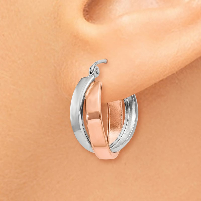 14k Rose and White Gold Polished Oval Hoop Earrings TH767