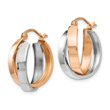 14k Rose and White Gold Polished Oval Hoop Earrings TH767