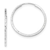 14k White Gold 1.35x30mm Diamond-cut Square-Tube Endless Hoop Earrings TF997W