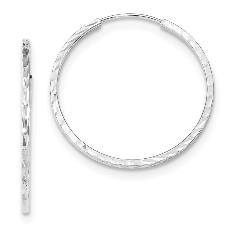 14k White Gold 1.35x30mm Diamond-cut Square-Tube Endless Hoop Earrings TF997W