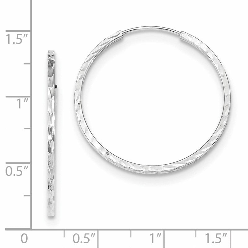 14k White Gold 1.35x30mm Diamond-cut Square-Tube Endless Hoop Earrings TF997W