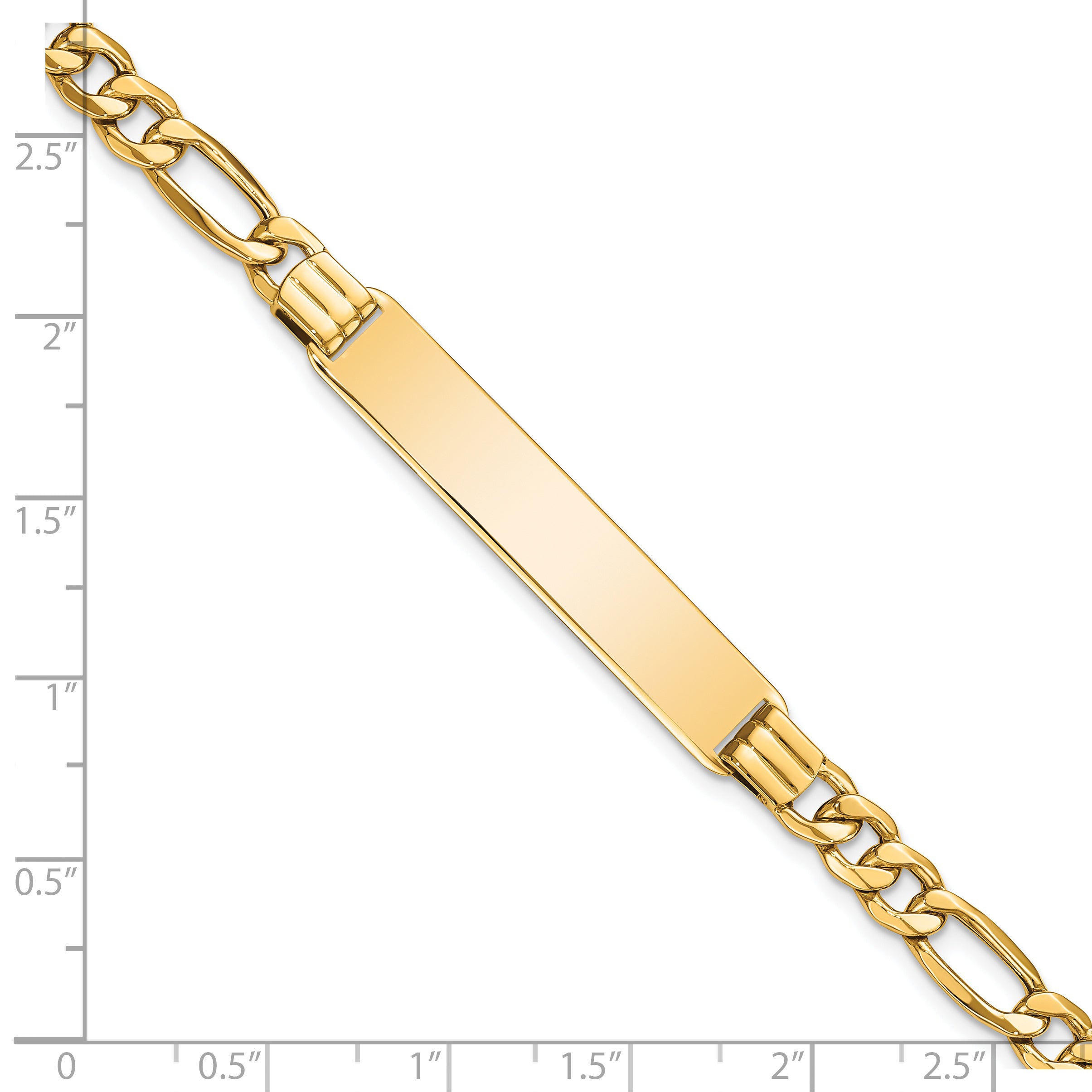 14k Polished Semi-Solid Chain/Solid Plate Figaro Link 39x8mm Plate 7 inch ID Bracelet DCID141