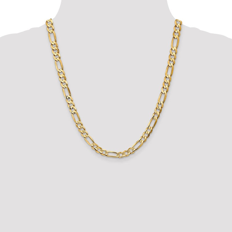 14K 26 inch 6.75mm Concave Open Figaro with Lobster Clasp Chain LFG180