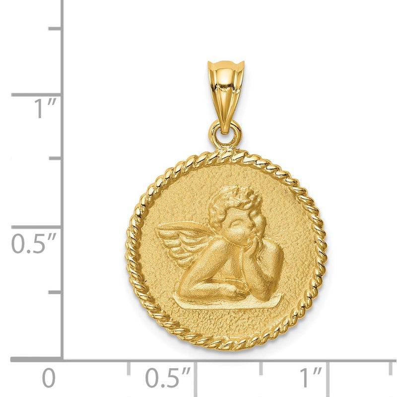 14K Brushed Angel Round Pendant D4547