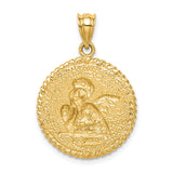 14K Brushed Angel Round Pendant D4547