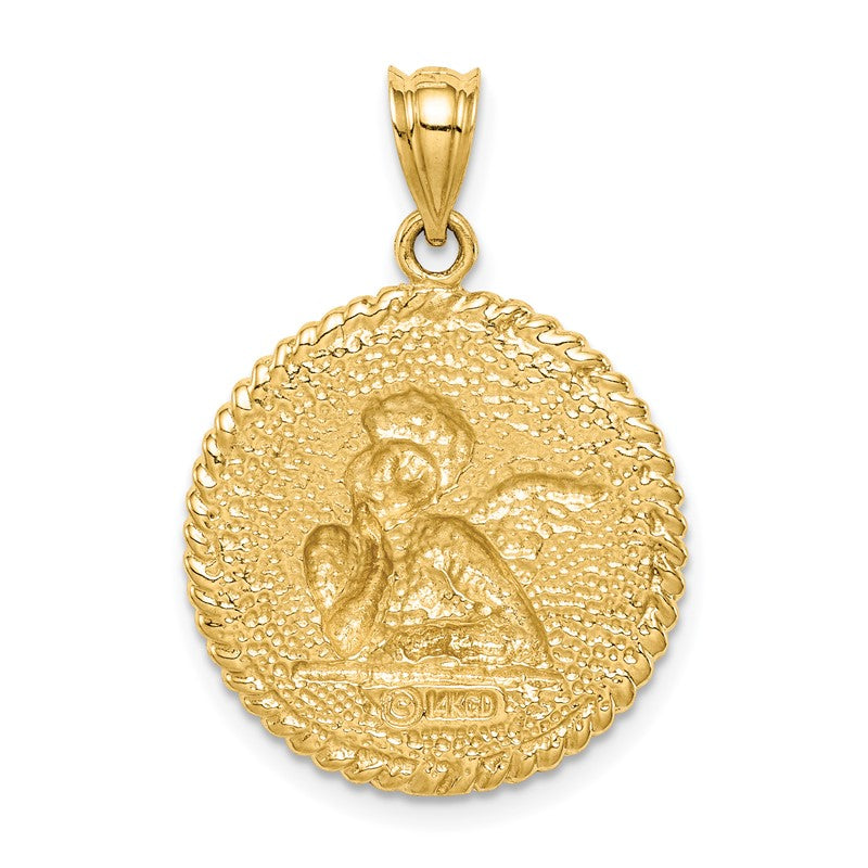 14K Brushed Angel Round Pendant D4547