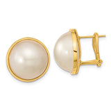 14k 14-15mm White Mabe Saltwater Cultured Pearl Omega Back Earrings XMP98