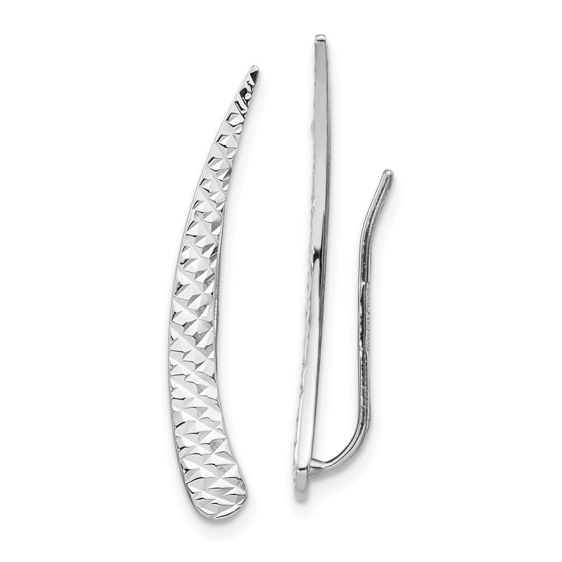 14k White Gold Polished Textured Pointed Ear Climber Earrings TL1035