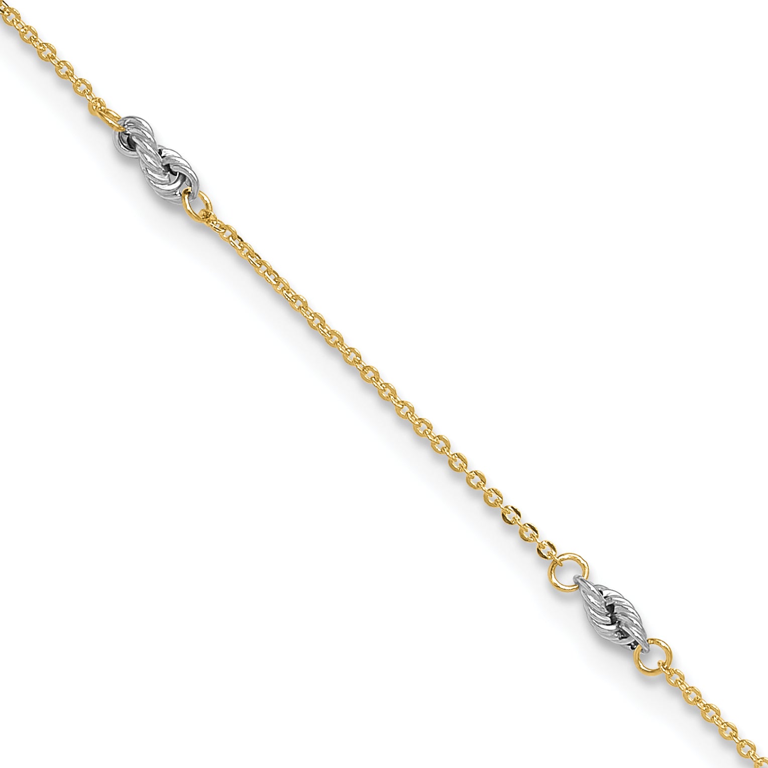 14K Two-tone Fancy Twist 5-Station 9 inch Plus 1 inch Extender - Total 10 inch Anklet ANK271
