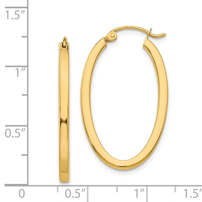 14k 2x30mm Polished Oval Tube Hoop Earrings TL240