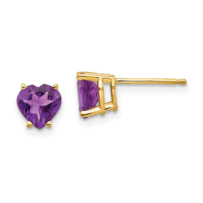 14k 6mm Heart Amethyst Post Earrings XE98AM