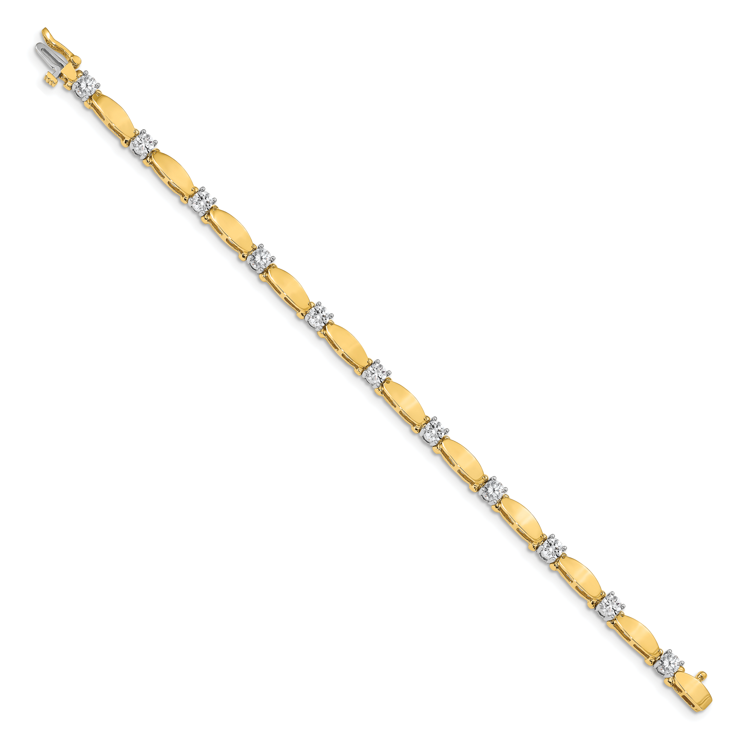 14k Two-tone Complete 2.75 carat Round A Diamond Curved Bar Link 7 inch Tennis Bracelet X2363A