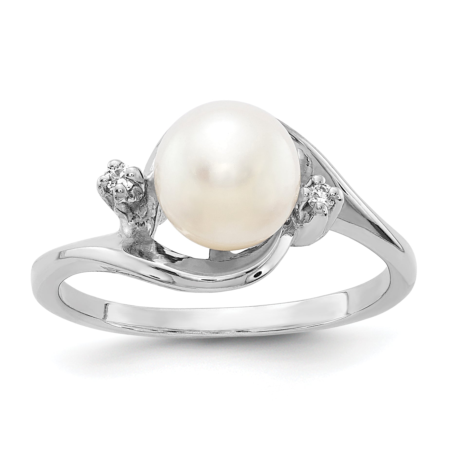 14k White Gold 7mm FW Cultured Pearl VS Diamond ring Y1850PL/VS
