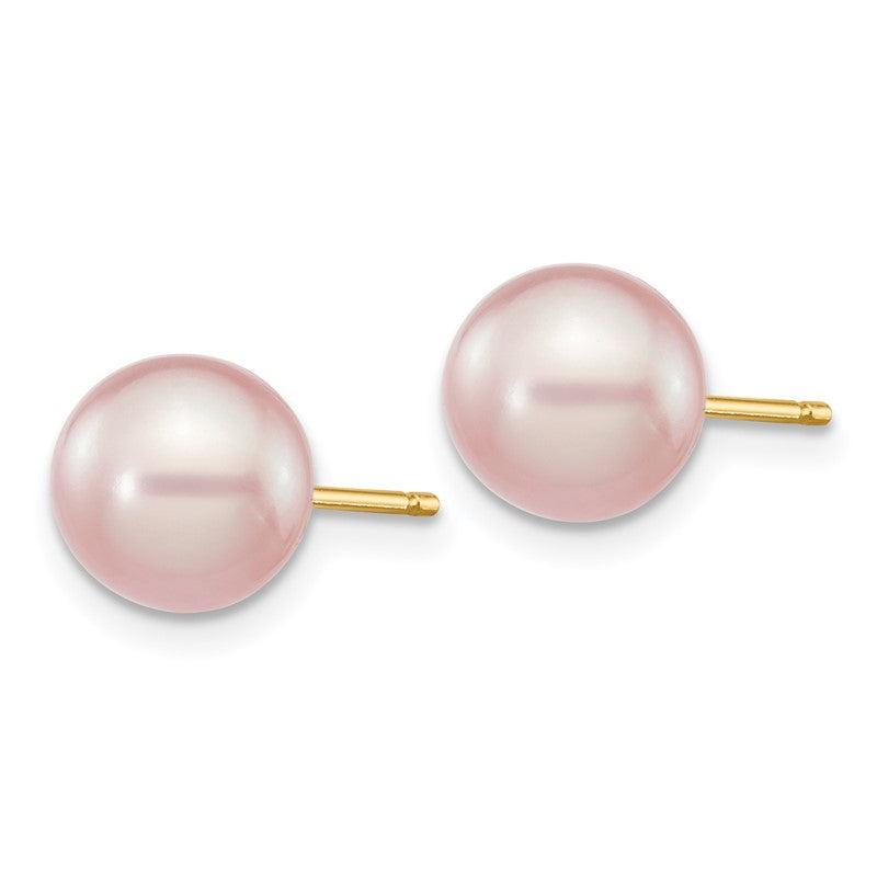 14k 7-8mm Purple Round Freshwater Cultured Pearl Stud Post Earrings X70PPU