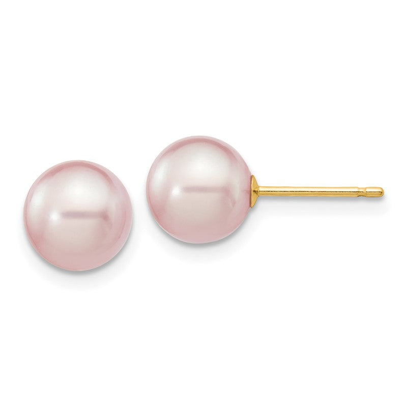 14k 7-8mm Purple Round Freshwater Cultured Pearl Stud Post Earrings X70PPU