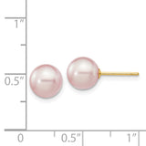 14k 7-8mm Purple Round Freshwater Cultured Pearl Stud Post Earrings X70PPU
