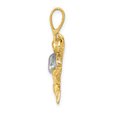 14K and White Rhodium Polished Open-Backed Scuba Diver Pendant K1052